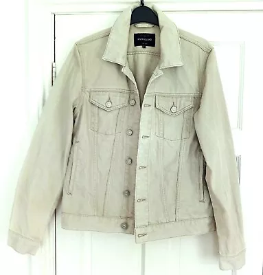 Buy Mens River Island Size M Stone Denim Jacket Button Front & Pockets 100% Cotton • 4.99£