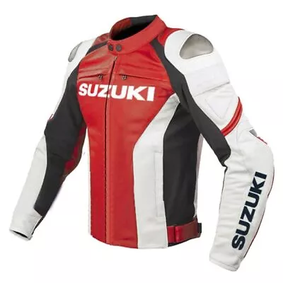 Buy Mens Genuine Red Cow Leather Biker Motorbike Motorcycle Racer Jacket CE Armour • 119.99£