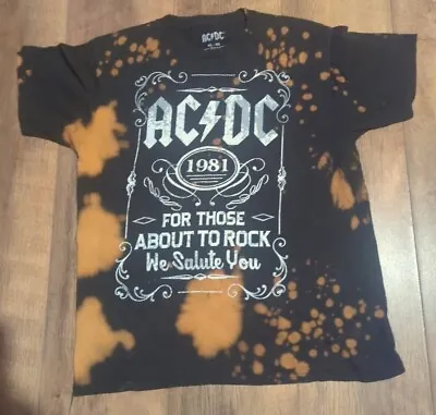 Buy AC/DC Womans Black Bleach Dyed Graphic Short Sleeve Tee Shirt XL • 19.95£