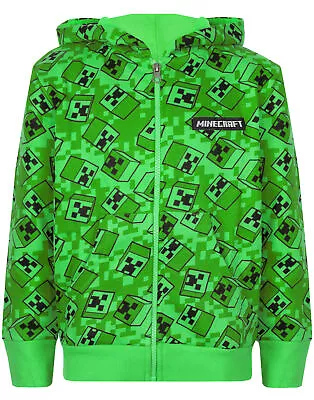 Buy Minecraft Creeper All Over Print Boys Green Zip Up Hoodie Kids Hooded Sweater • 24.99£