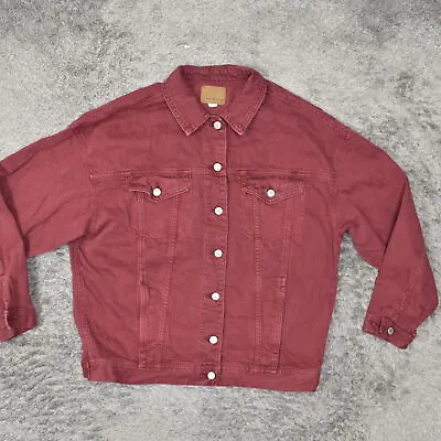 Buy American Eagle Women's Size L Trucker Jacket Red Cotton Blend Denim • 20.49£