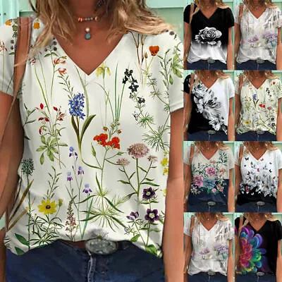 Buy Ladies Summer Blouse Short Sleeve T Shirt Casual V Neck Tops Tee Plus Size 8-24 • 9.59£