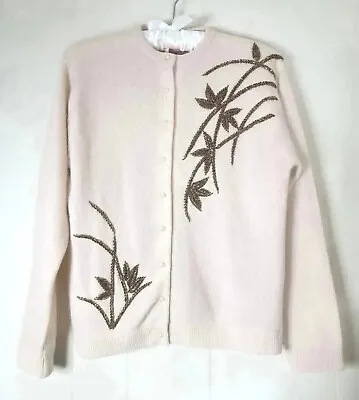 Buy Vintage 50s Hand Beaded Lambswool Cardigan Sweater Size M 38 • 46.33£
