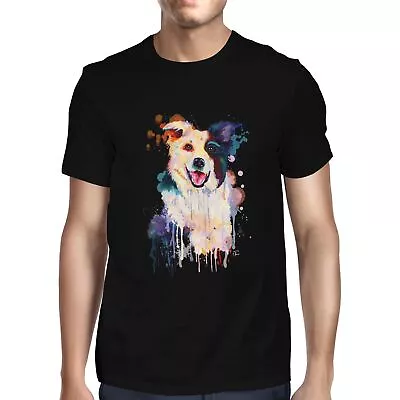 Buy 1Tee Mens Watercolour Abstract Border Collie Dog  T-Shirt • 7.99£