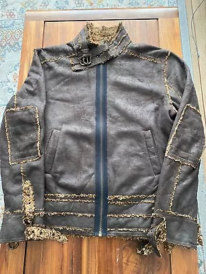 Buy Vintage River Island Faux Suede Leather Brown Jacket | Size L | Biker Rock Star • 20£