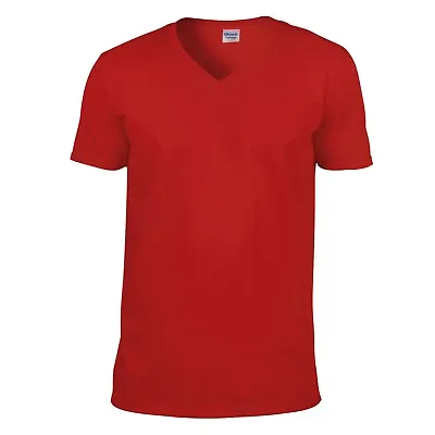 Buy Mens Plain V-Neck T-Shirt Basic Cotton Short Sleeve Top Casual Gildan Softstyle • 6.49£