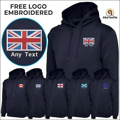 Buy Personalised Country FLAGS Hooded Sweatshirt Embroidered NAVY Patriotic Hoodies • 24.37£