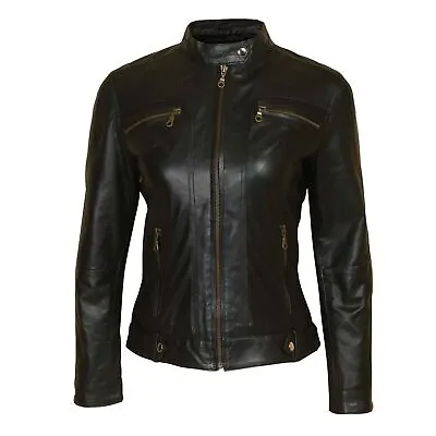 Buy Ladies Leather Jacket Classic Style Real Leather Slim Fitted Womens Biker Jacket • 78.69£