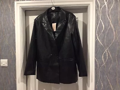 Buy Brand New MISSGUIDED Black Faux Leather  Blazer Jacket With Pockets Occasion 6 • 7.99£