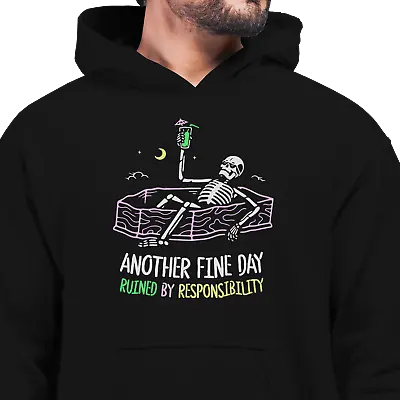 Buy Another Fine Day Ruined Black Hoodie Pullover - Skull Skeleton Chill Cool Goth • 16.99£