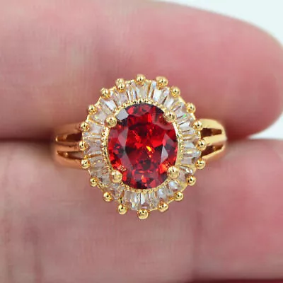 Buy 18K Yellow Gold Filled Women Fashion Oval Red Mystic Topaz Wedding Ring Jewelry • 4.99£