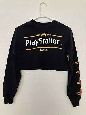 Buy Playstation Shirt Womens Size S  Black Cutoff Cropped Japan 1994 100% Cotton • 17.05£
