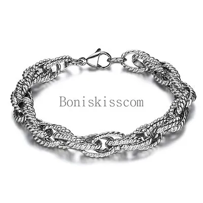 Buy 2021 Unique Men's Stainless Steel Chain Bracelet 8 Inches Length Silver Tone • 8.52£