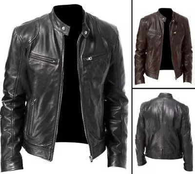 Buy Men's Vintage Cafe Racer Black Brown Genuine Leather Slim Fit Real Biker Jacket • 69.99£