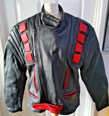 Buy Vintage Retro Men's Black & Red Leather Large Motorbike Jacket Prop 80's • 59.99£