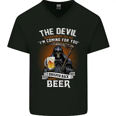 Buy Funny Grim Reaper Devil With Beer Alcohol Mens V-Neck Cotton T-Shirt • 9.99£