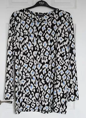 Buy M & S Long Sleeved Loose Fit Top T-shirt - 12 - Animal Print - Ivory/Blue/Black • 2.99£