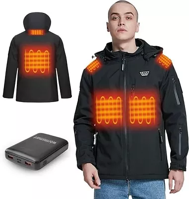 Buy Mens Warmsmart Heated Jacket, QC 3.0 14400mAH Battery, Detachable Hood - XL • 75£