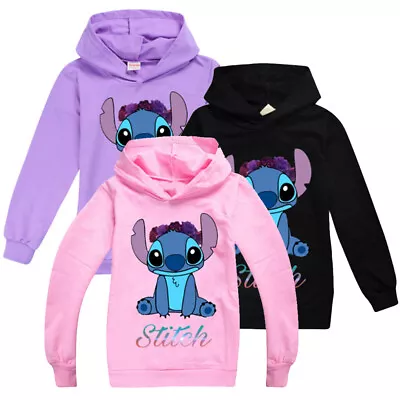Buy Girls Boys Lilo And Stitch Hoodie Sweatshirt Long Sleeve Hooded Pullover Tops • 11.55£