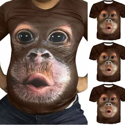 Buy Summer 3D Monkey Face Gorilla T-Shirt Orangutan Cosplay Short-Sleeve Shirt-Funny • 10.39£