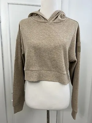 Buy Alo Yoga Women's Muse Ribbed Hoodie Cropped Sweatshirt Sz Small Gravel Tan • 65.36£