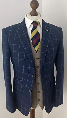 Buy House Of Cavani Men’s Blue Tweed Windowpane Check Style Blazer Sports Jacket 38” • 39.99£