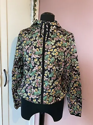 Buy Heart & Soul Black Floral Succulent Pattern Thin Rain Short Hooded Jacket Size M • 4£