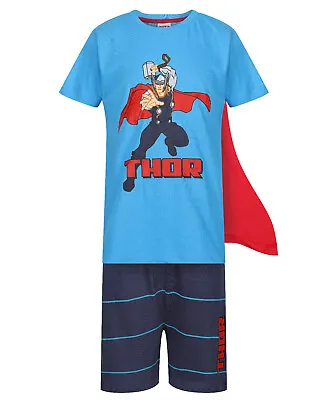 Buy Boys Superhero Pyjamas With Cape Marvel Thor Novelty Short Pj Set 4-14y Bnwt • 5.99£