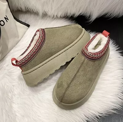 Buy Slippers Snow Boots UGG DUPE Cashmere Warm Thick Soles Size 5 UK EU38 Army Green • 35£