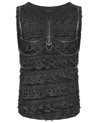 Buy Devil Fashion Mens Apocalyptic Goth Punk Chain Tank Top Vest Tee Black Shredded • 21.77£