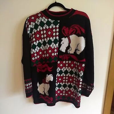 Buy Vintage Holiday Time 80s,  90s Metallic Christmas Sweater Scotty Dogs Size L • 17£