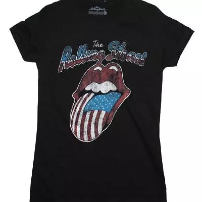 Buy Official Rolling Stones USA Tongue Ladies Black T Shirt Skinny Fit Tee • 14.50£