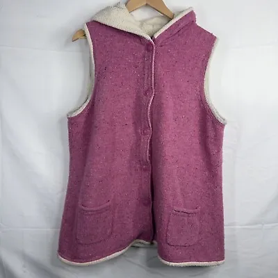 Buy LL Bean Vest Womens XL Lambswool Hooded Fleece Lined Button Up Pockets Pink • 31.81£