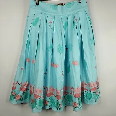 Buy Dancing Days By Banned Retro 50s Going My Way Blue Pink Flamingo Jive Skirt M • 46.32£