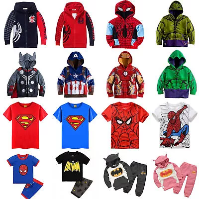 Buy Children Cartoon Superhero Spiderman Batman Hoodies Sweatshirt Tracksuit Pyjama☹ • 4.29£