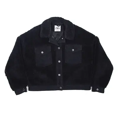 Buy ZARA Womens Teddy Fleece Sherpa Lined Fleece Jacket Black S • 23.99£