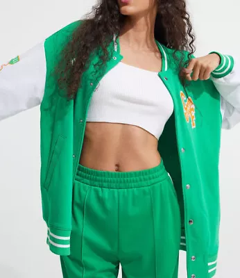 Buy H&M Green And White Oversized Baseball Jacket Size Xs • 22£