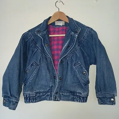 Buy Vintage LEARSI Denim Jacket Blue Kids Child Girls Age 7 Pink Check Lining Style • 15£