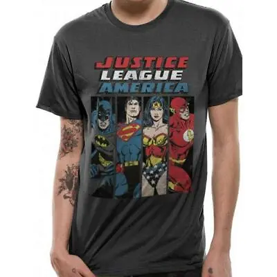 Buy Mens T-shirt DC Originals Justice League Line Up Grey • 12.99£