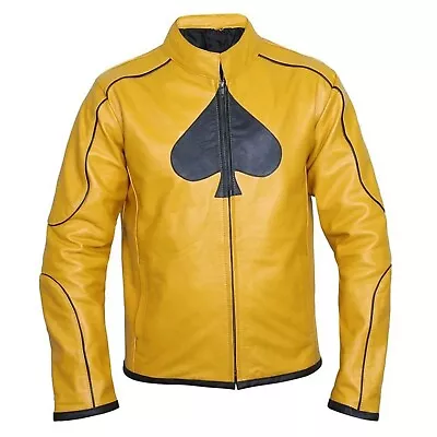 Buy Men Stylish Dijon Mustard Yellow Spade Logo Cosplay Costume Faux Jacket • 159.99£