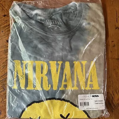 Buy Nirvana Women Top Sz L Teal Tie Dye Crop T-Shirt Logo Smiley Face Tee NWT • 20.79£