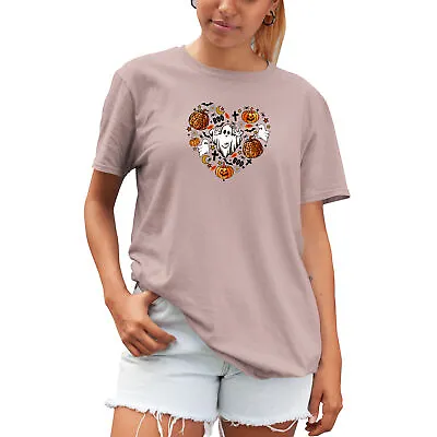 Buy Halloween Heart Womens T Shirt Shirt Autumn Fashion Her Quirky Spooky Ghosts ... • 14.99£