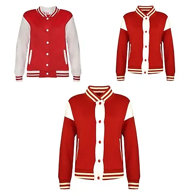 Buy Kids Boys Girls Baseball Red Jacket Varsity Style Plain School Jacket Top 2-13Yr • 11.99£
