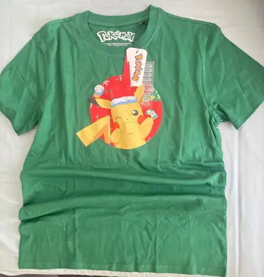 Buy Pikachu Christmas Green Pokemon T-Shirt T Shirt Large New Unused Mint With Tags • 12.48£