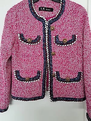 Buy Women's BRIGHT Pink And White Chevron Pattern Style Jacket Size 6 • 27£