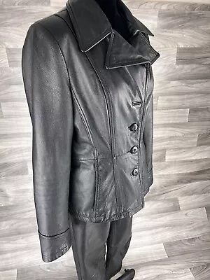 Buy Vtg Wilsons Leather Maxima Womens Set 6 Black Suit Jacket Pants 80s 1985 • 118.08£