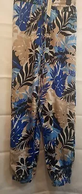Buy Innocence Clothing Blue Tropical Print Cuffed Trousers Size 12 • 13.99£