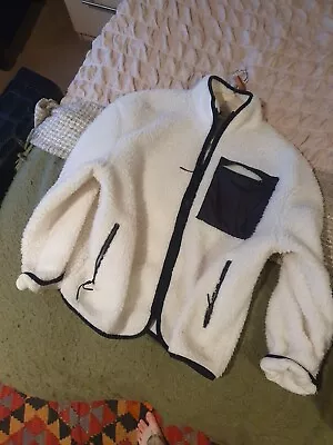Buy H&M Fluffy Jacket Zipped Jumper White Borg Teddy XS • 0.99£