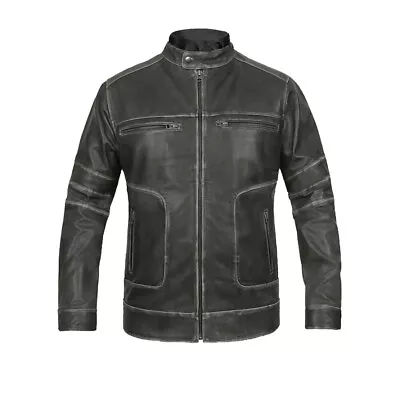 Buy Men's Genuine Lambskin Leather Jacket Slim Fit Moto Biker Jacket Black • 107.27£