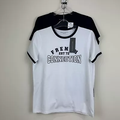 Buy French Connection T Shirts Tops White Navy Cotton Jersey Size Small 2 Pack New • 12.50£